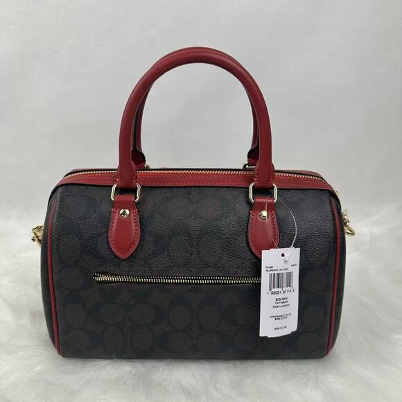 Coach Rowan Satchel Bag In Signature Canvas In Leather/Brown 1941 Red CH280 NWT - Picture 4 of 8